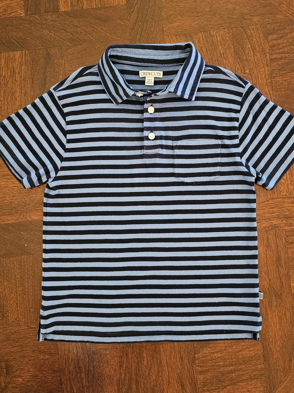 Crewcuts by J.Crew Boys Blue & Black Striped Polo Shirt Size S (6-7)